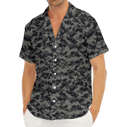 Black And Grey Digital Camo Print Men's Deep V-Neck Shirt