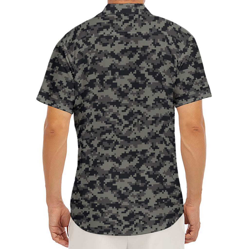 Black And Grey Digital Camo Print Men's Deep V-Neck Shirt