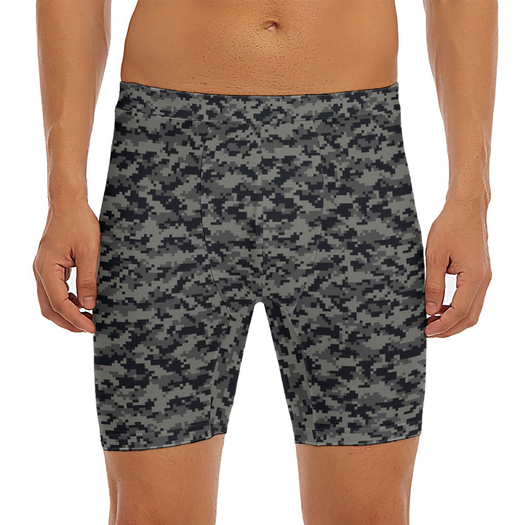 Black And Grey Digital Camo Print Men's Long Boxer Briefs