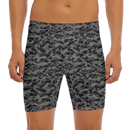 Black And Grey Digital Camo Print Men's Long Boxer Briefs