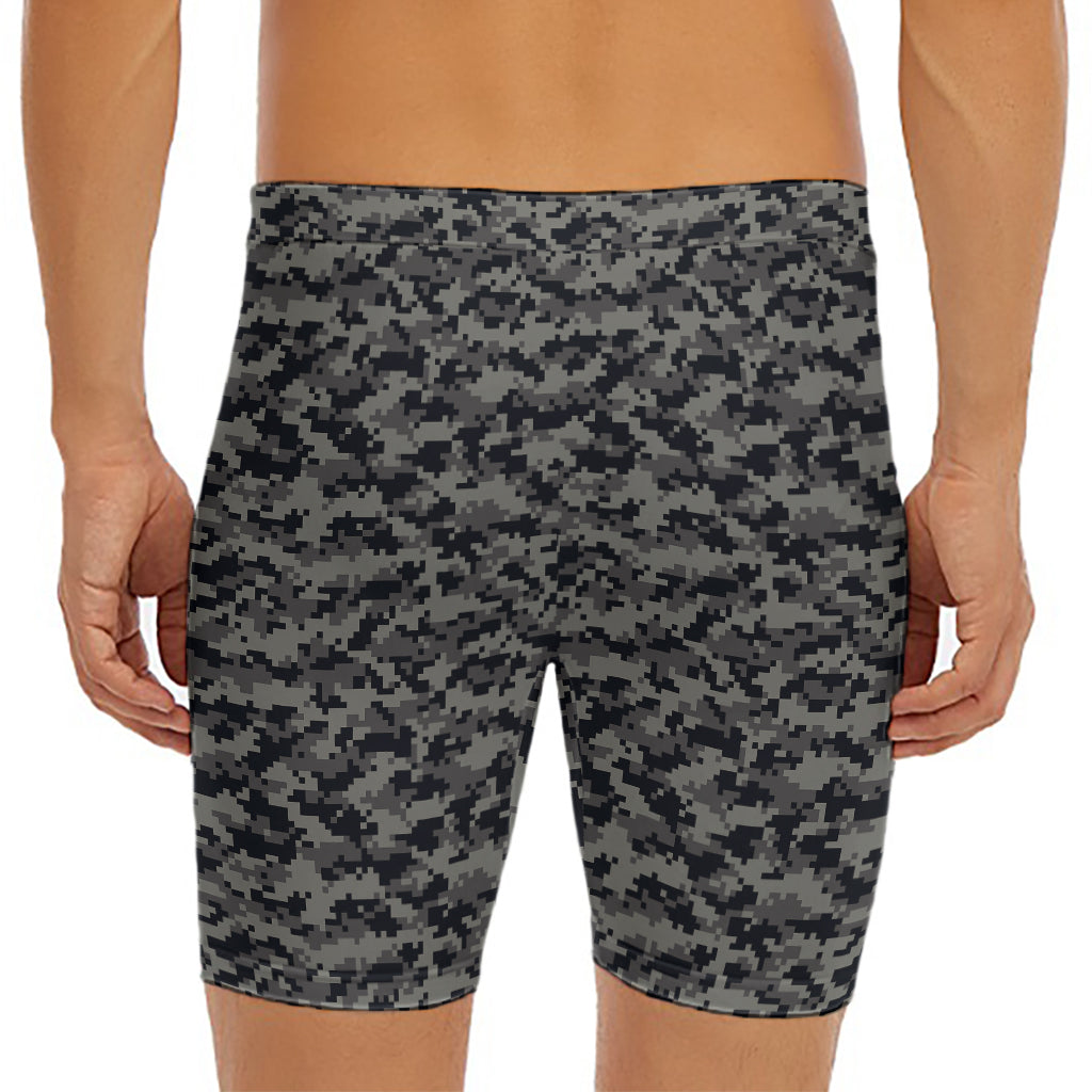 Black And Grey Digital Camo Print Men's Long Boxer Briefs