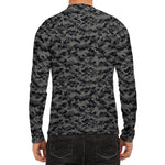 Black And Grey Digital Camo Print Men's Long Sleeve Rash Guard