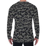 Black And Grey Digital Camo Print Men's Long Sleeve T-Shirt