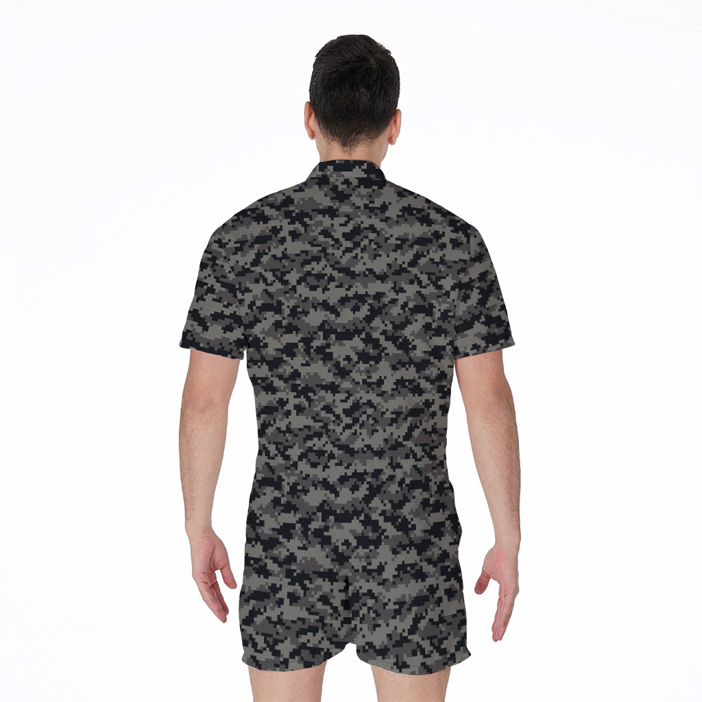 Black And Grey Digital Camo Print Men's Rompers