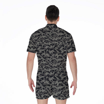 Black And Grey Digital Camo Print Men's Rompers
