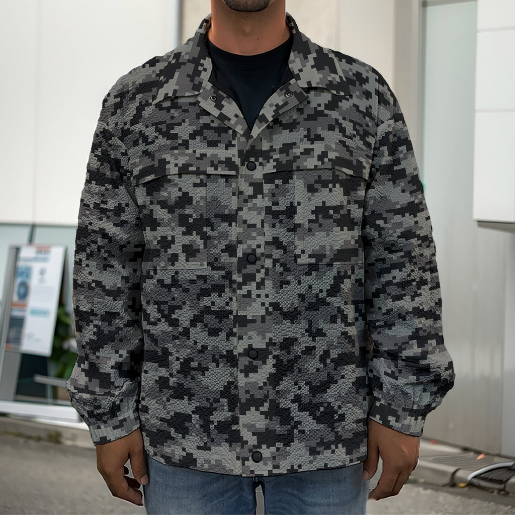 Black And Grey Digital Camo Print Men's Shirt Jacket