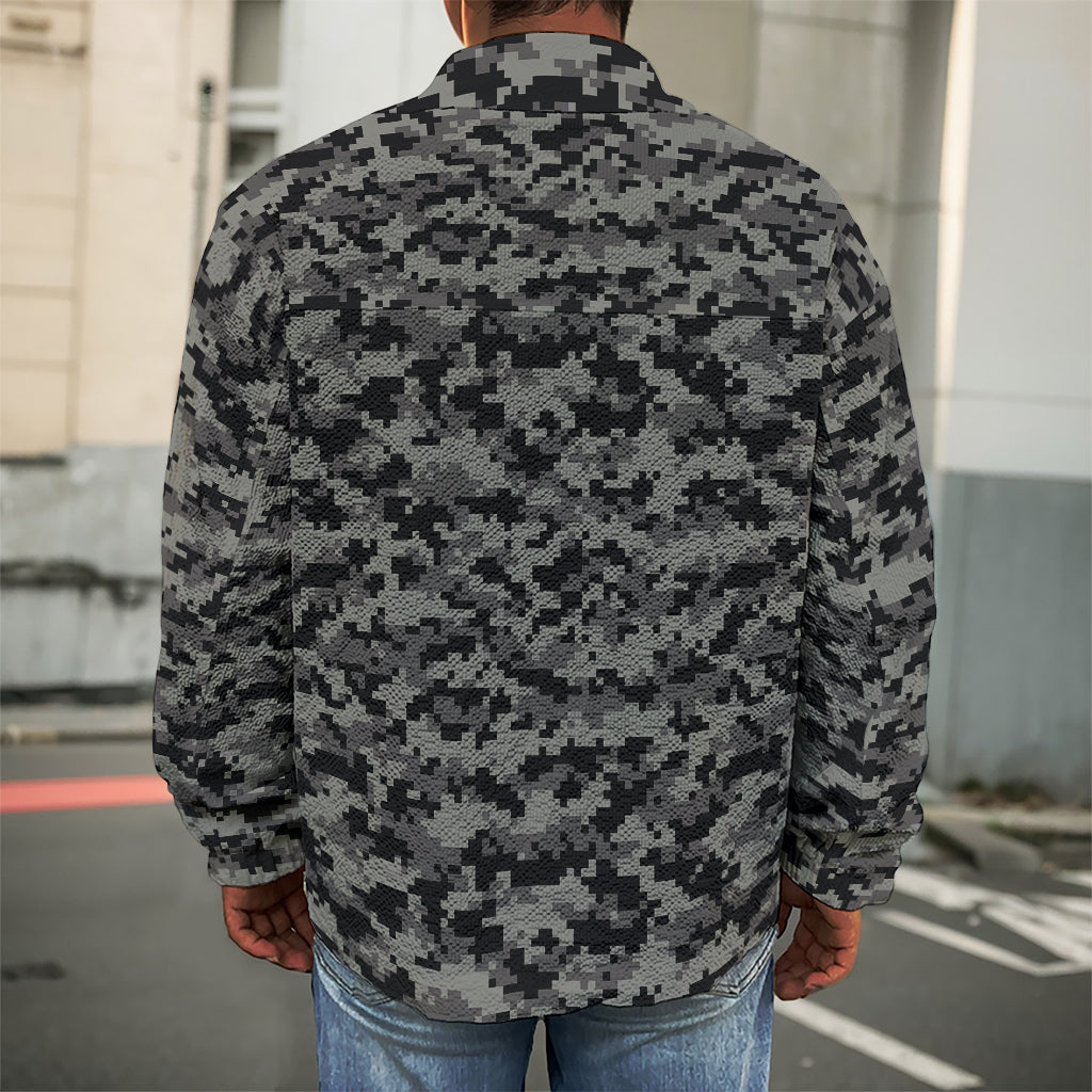 Black And Grey Digital Camo Print Men's Shirt Jacket