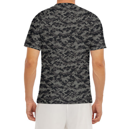 Black And Grey Digital Camo Print Men's Short Sleeve Rash Guard