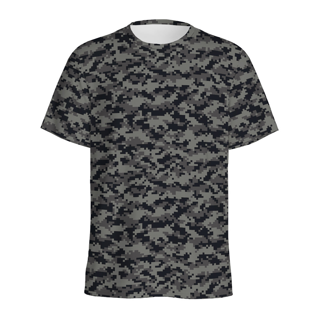 Black And Grey Digital Camo Print Men's Sports T-Shirt