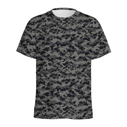 Black And Grey Digital Camo Print Men's Sports T-Shirt
