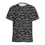 Black And Grey Digital Camo Print Men's Sports T-Shirt