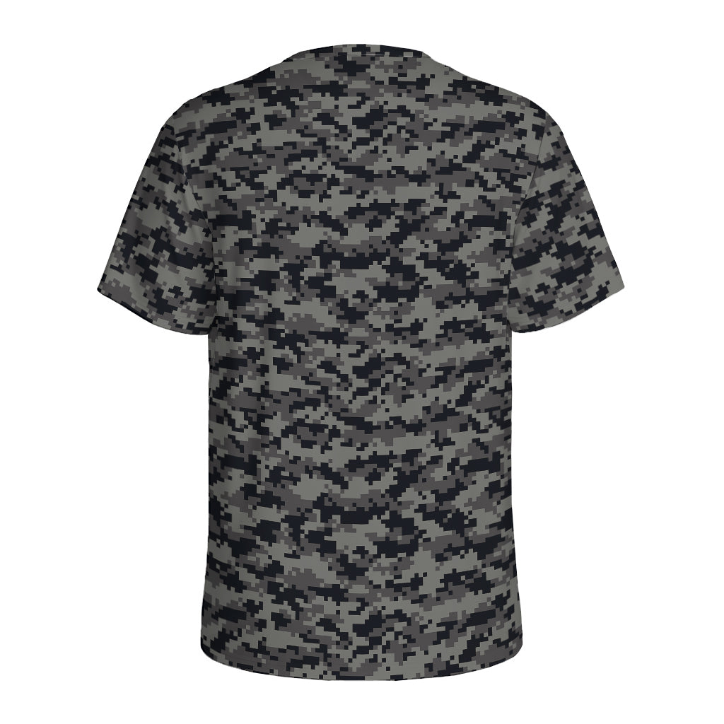 Black And Grey Digital Camo Print Men's Sports T-Shirt