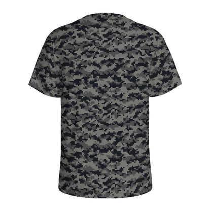 Black And Grey Digital Camo Print Men's Sports T-Shirt