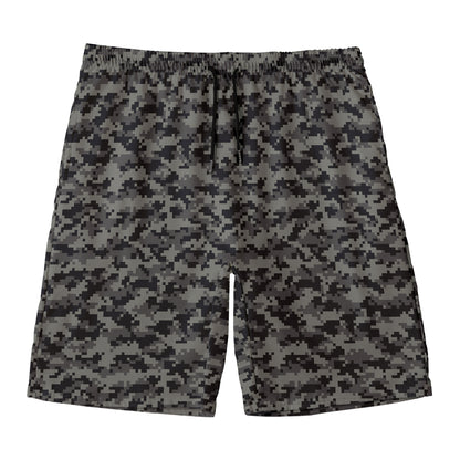 Black And Grey Digital Camo Print Men's Swim Trunks