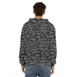 Black And Grey Digital Camo Print Men's Velvet Pullover Hoodie