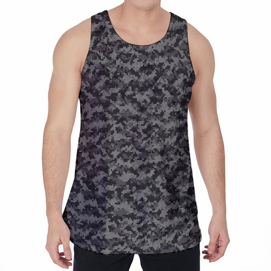Black And Grey Digital Camo Print Men's Velvet Tank Top
