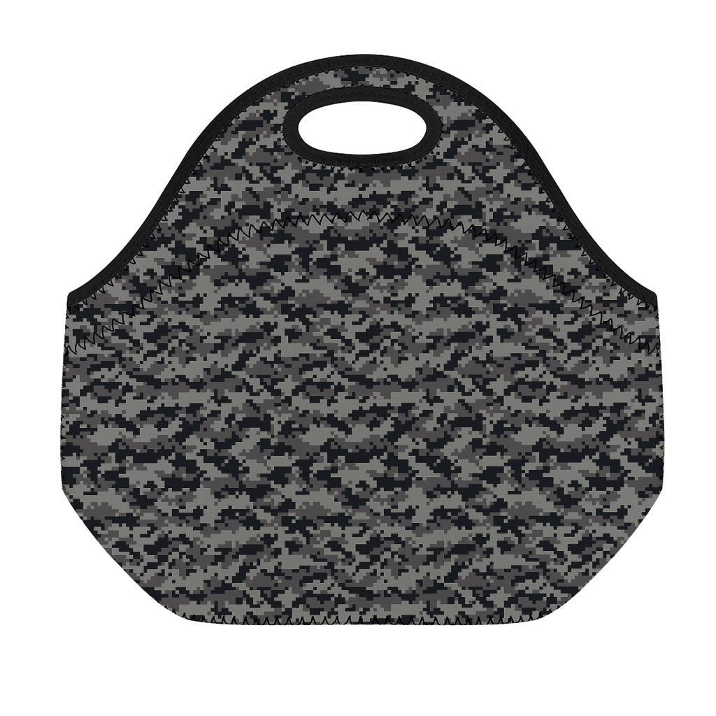 Black And Grey Digital Camo Print Neoprene Lunch Bag