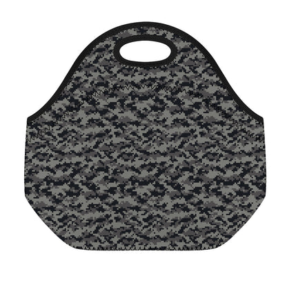 Black And Grey Digital Camo Print Neoprene Lunch Bag