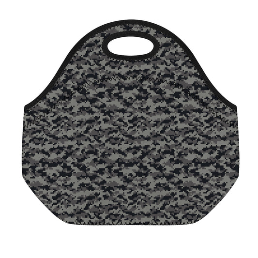 Black And Grey Digital Camo Print Neoprene Lunch Bag