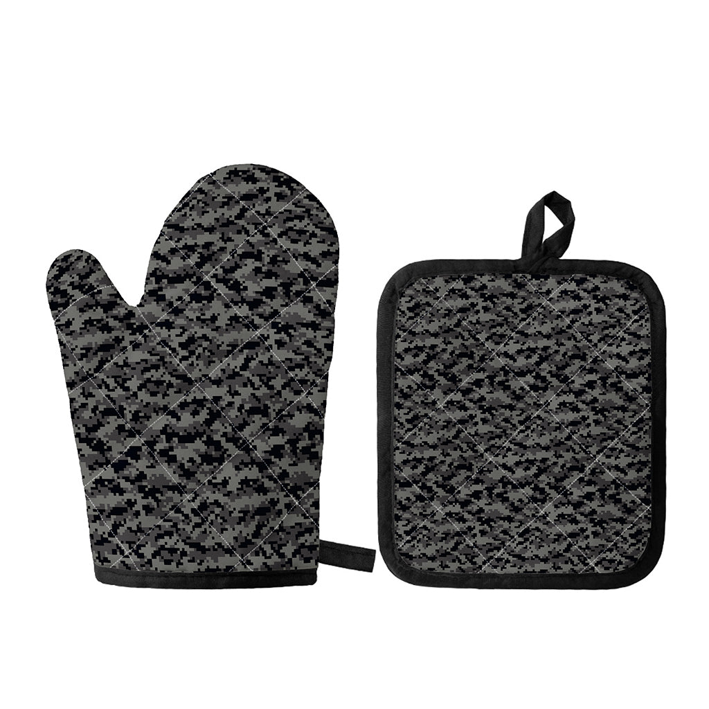 Black And Grey Digital Camo Print Oven Mitt And Pot Holder Set