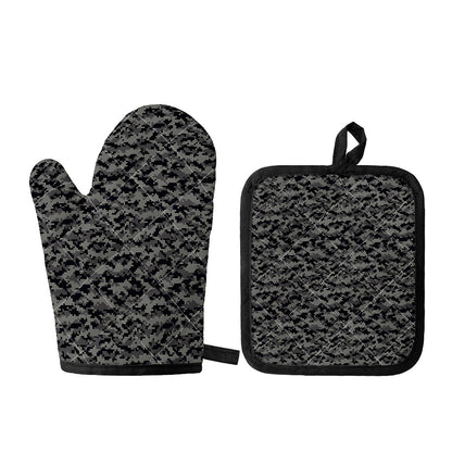 Black And Grey Digital Camo Print Oven Mitt And Pot Holder Set