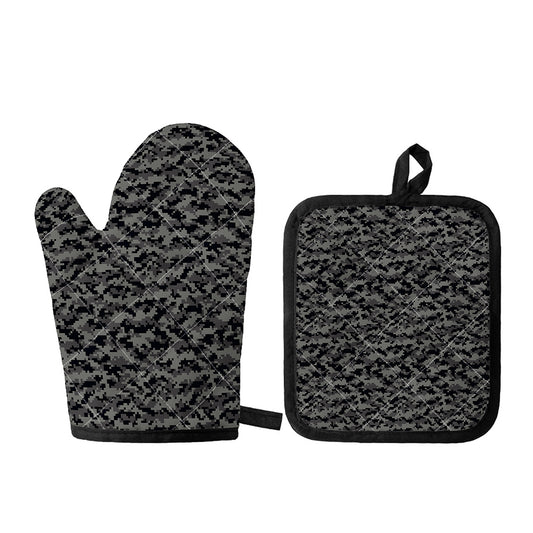 Black And Grey Digital Camo Print Oven Mitt And Pot Holder Set