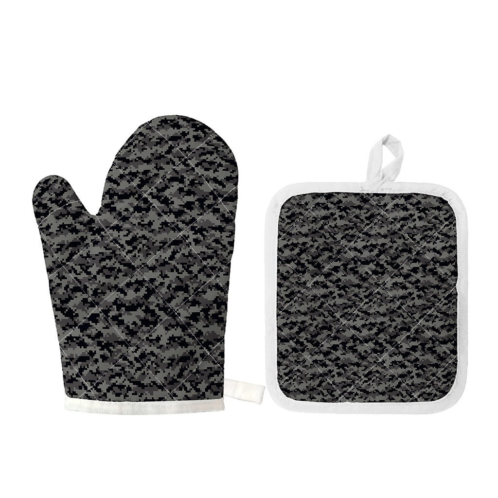 Black And Grey Digital Camo Print Oven Mitt And Pot Holder Set