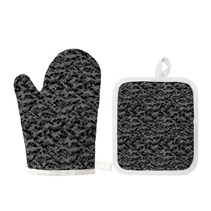 Black And Grey Digital Camo Print Oven Mitt And Pot Holder Set