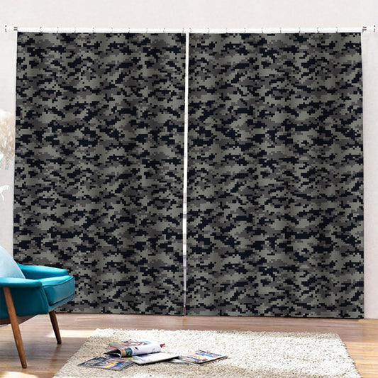 Black And Grey Digital Camo Print Pencil Pleat Curtains