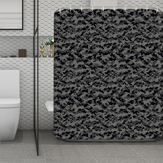 Black And Grey Digital Camo Print Polyester Shower Curtain