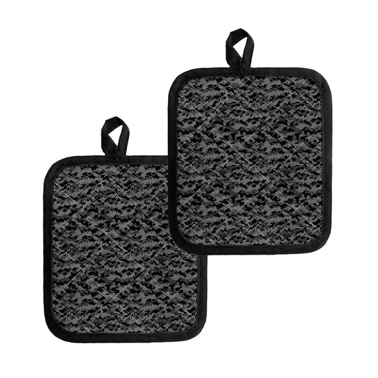 Black And Grey Digital Camo Print Pot Holders