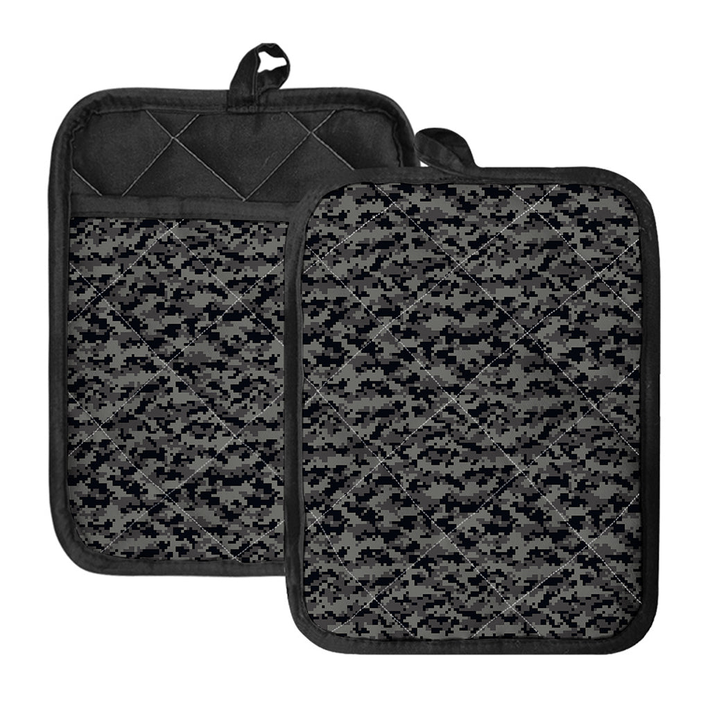 Black And Grey Digital Camo Print Pot Holders With Pocket
