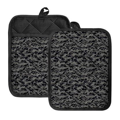 Black And Grey Digital Camo Print Pot Holders With Pocket