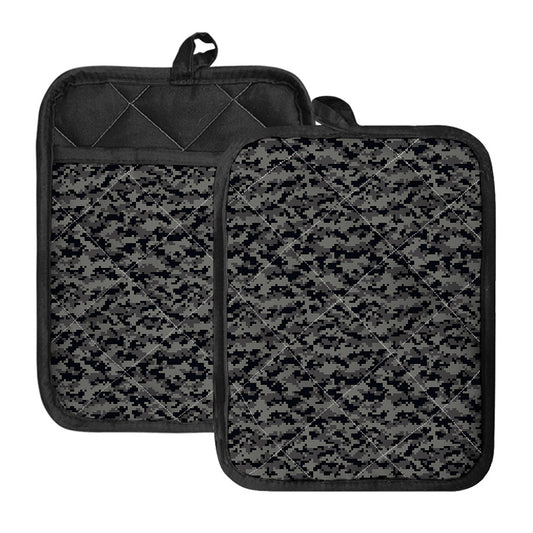Black And Grey Digital Camo Print Pot Holders With Pocket