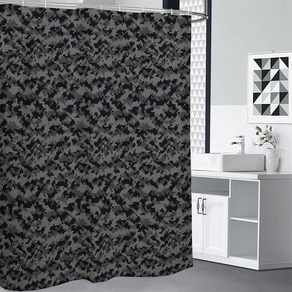 Black And Grey Digital Camo Print Premium Shower Curtain