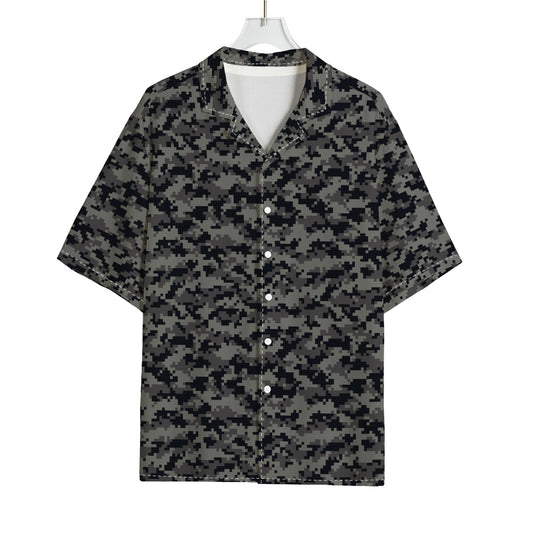 Black And Grey Digital Camo Print Rayon Hawaiian Shirt