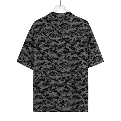 Black And Grey Digital Camo Print Rayon Hawaiian Shirt