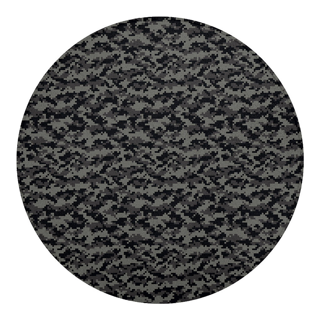 Black And Grey Digital Camo Print Round Blanket