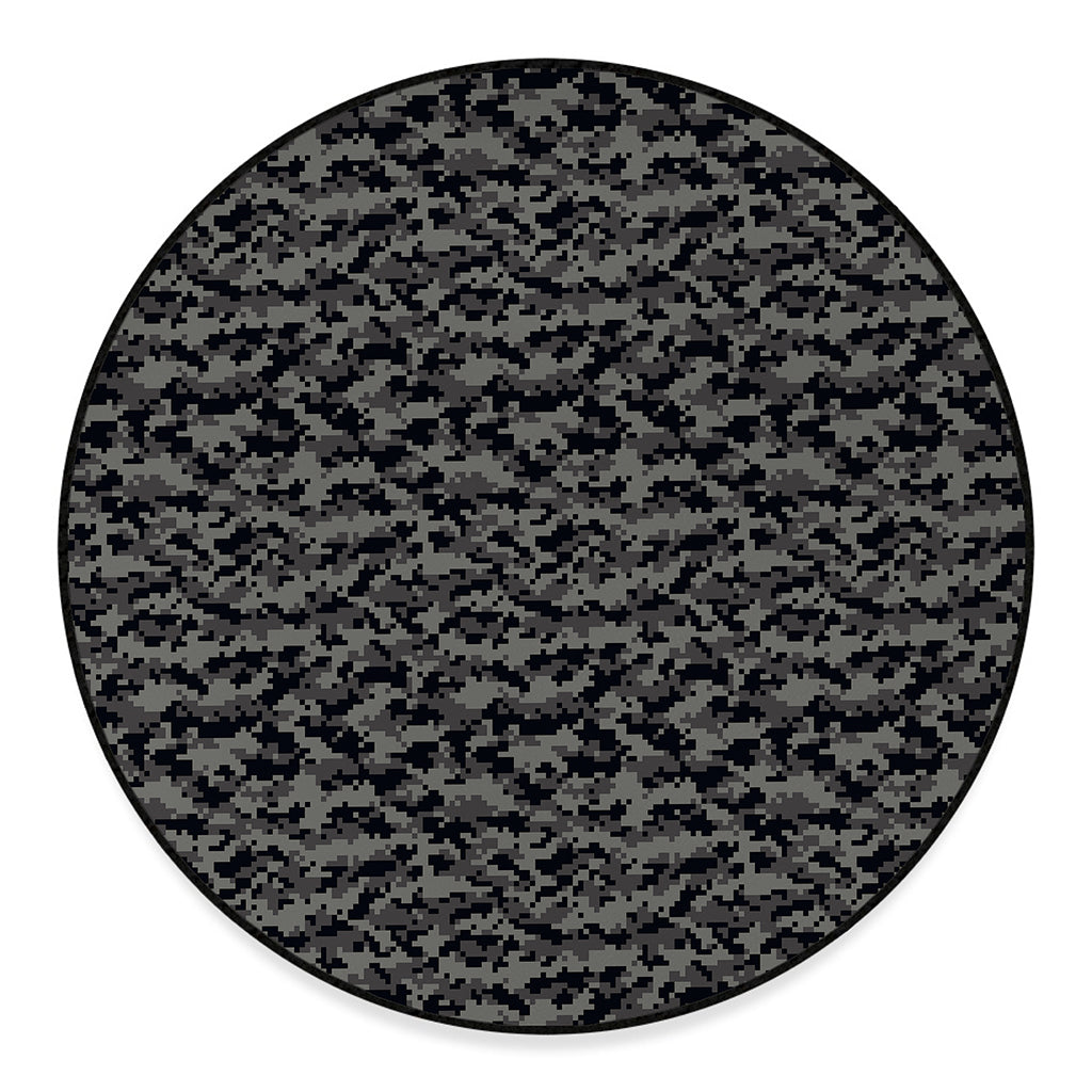 Black And Grey Digital Camo Print Round Floor Mat