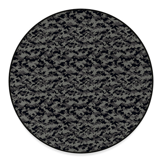 Black And Grey Digital Camo Print Round Floor Mat