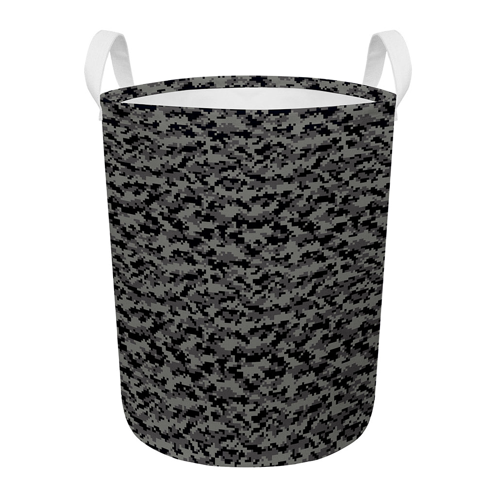 Black And Grey Digital Camo Print Round Laundry Basket