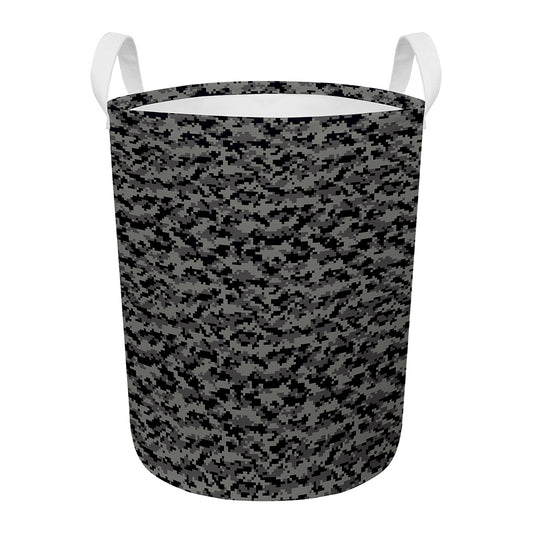 Black And Grey Digital Camo Print Round Laundry Basket