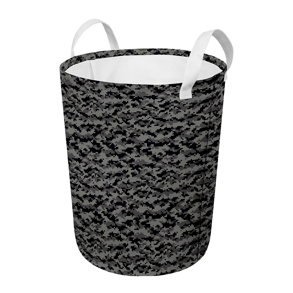 Black And Grey Digital Camo Print Round Laundry Basket