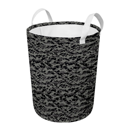 Black And Grey Digital Camo Print Round Laundry Basket