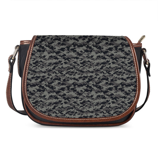 Black And Grey Digital Camo Print Saddle Bag