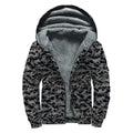 Black And Grey Digital Camo Print Sherpa Lined Zip Up Hoodie