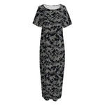 Black And Grey Digital Camo Print Short Sleeve Long Nightdress