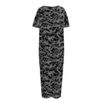 Black And Grey Digital Camo Print Short Sleeve Long Nightdress