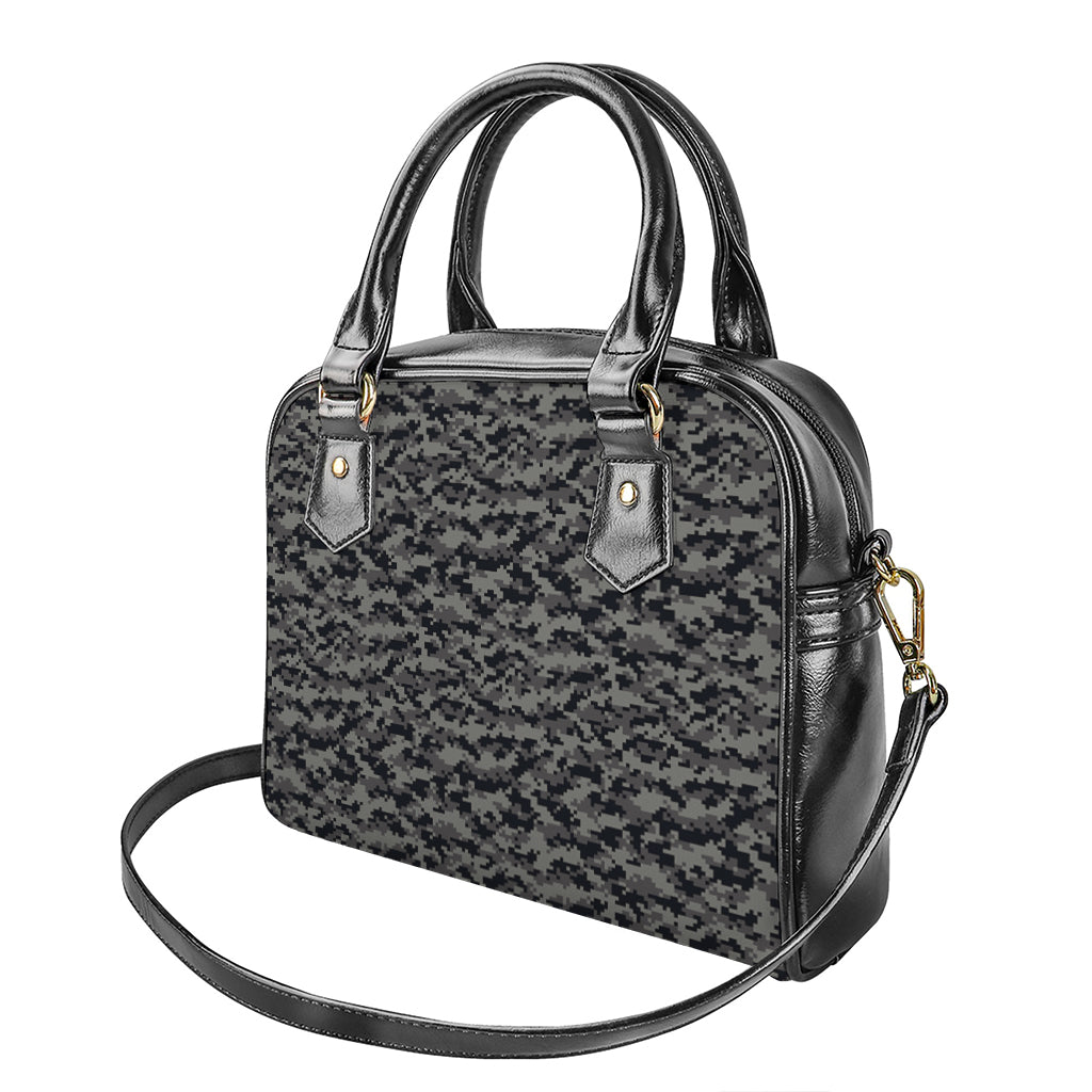 Black And Grey Digital Camo Print Shoulder Handbag