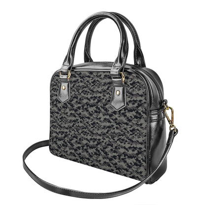 Black And Grey Digital Camo Print Shoulder Handbag